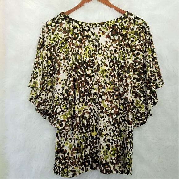 Laura Ashley, Printed Top Blouse with Beads, Bat Sleeves - Size M - Picture 2 of 4